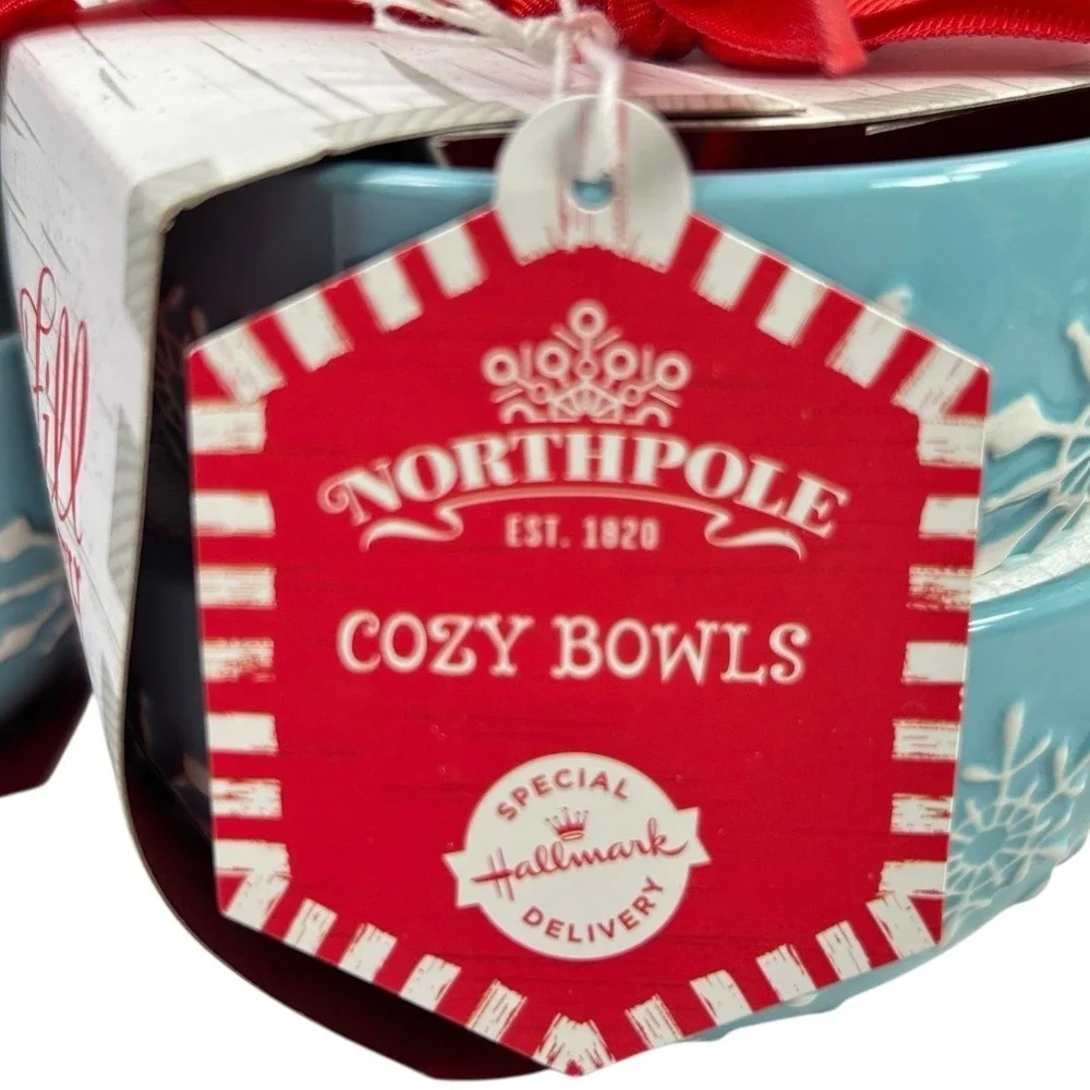 Hallmark Northpole COZY‎ BOWLS Set of 2 Blue Snowflake Christmas Holiday Gift